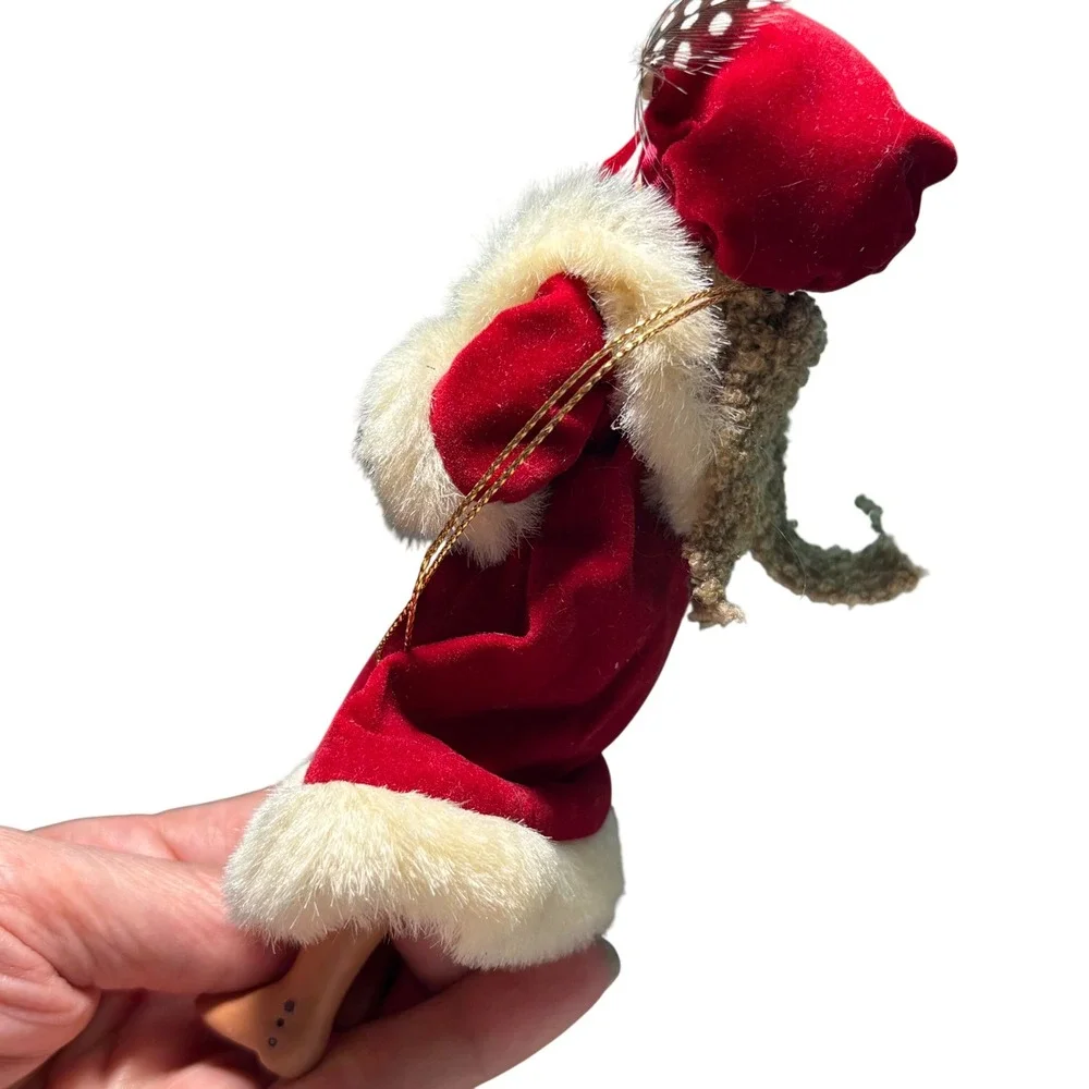 Christmas Ornament Red Velvet Victorian Caroler Porcelain Faux Fur Trim 6.5